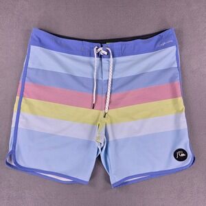 Quiksilver Striped Board Shorts Blue‎ Highline Drawstring Swim Trunks